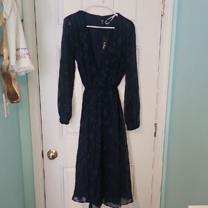 Elegant Navy Blue Chiffon Wrap Dress
